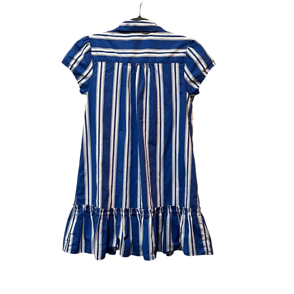 Crewcuts‎ Drop Waist Stripe Shirt Dress Girls 14 Blue White Ruffle Hem Nautical